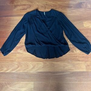 Free People Black Wrap Blouse